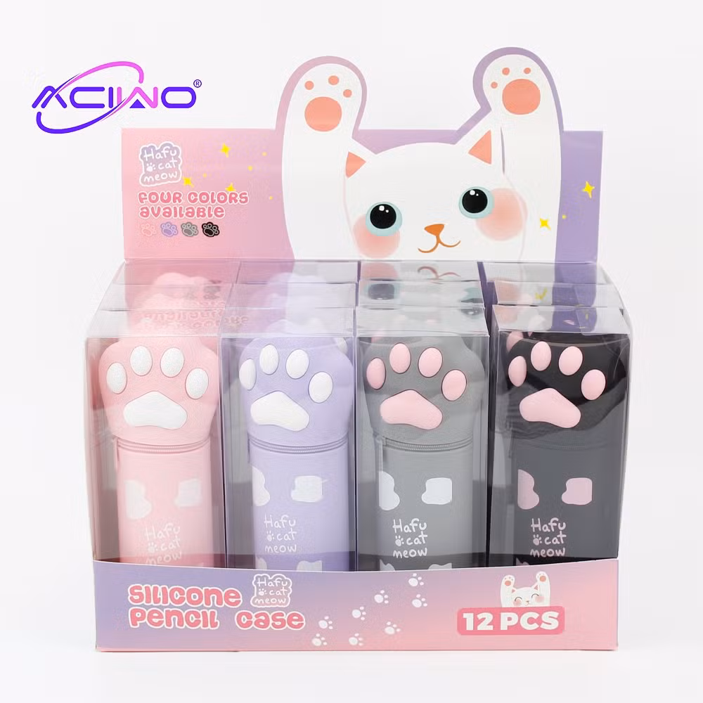 Silicone Cartoon Creative Silicone Pen Case Retractable Pen Holder Cute Cat Paw Storage Pencil Watercolor Pen Storage Bag (10092)
