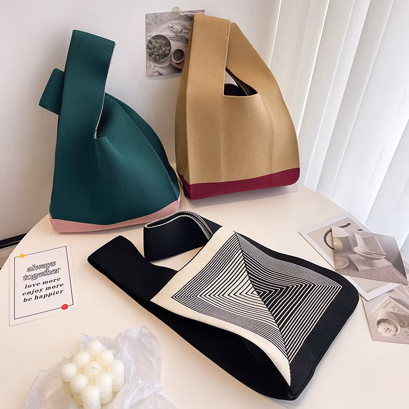 Sh2442 Crochet Storage Tote Bags Traveling Foldable Purse Cute Blank for Women Large Custom with Logo Hand Wholesale Handmade Checkerboard Knitted Bag