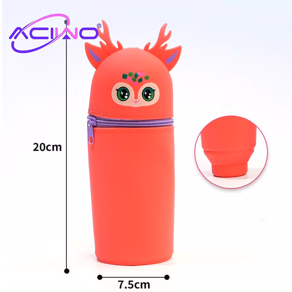Cute Unicorn-Shaped Animal Silicone Large Capacity Expandable Student Pencil Case Zipper Style Pen Bag for Stationery Cosmetics Lipstick Storage (10252)