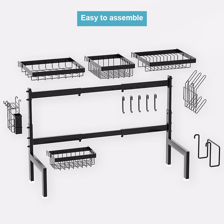 Sanipro Home Organizer 2 Tier Adjustable Over Sink Multifunction Kitchen Shelving Bowl Tray Storage Rack Dish Drainer