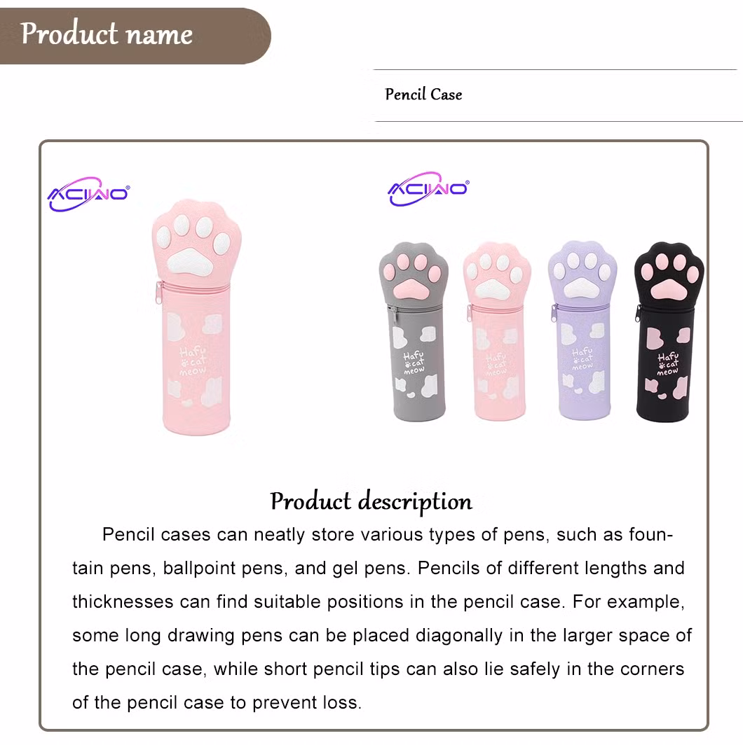 Silicone Cartoon Creative Silicone Pen Case Retractable Pen Holder Cute Cat Paw Storage Pencil Watercolor Pen Storage Bag (10092)