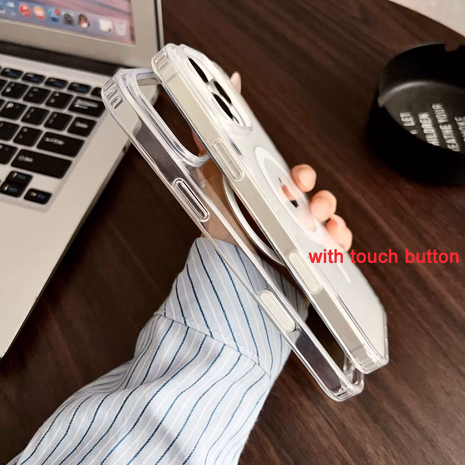 Support Magsafe Charging with Touch Button Transparent Magnetic Phone Case for iPhone 16 for iPhone 16 Plus