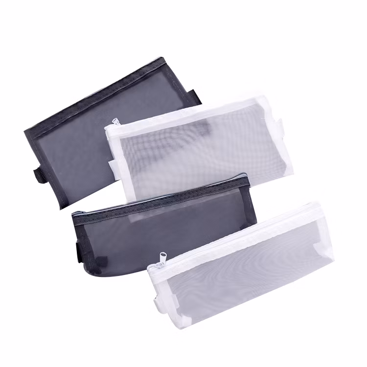Creative Simple Transparent Mesh Pencil Bag Zipper Stationery Bag