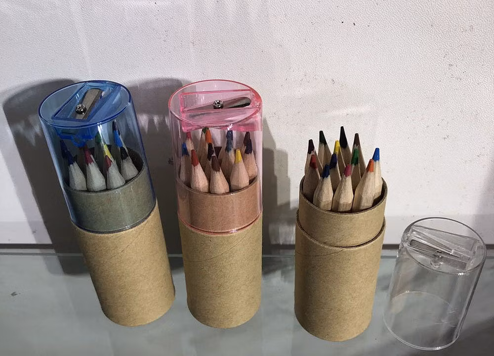 3.5" Color Pencil in Paper Tube with Sharpener on Top with Customized Print for Stationery Promotional Gift Supply