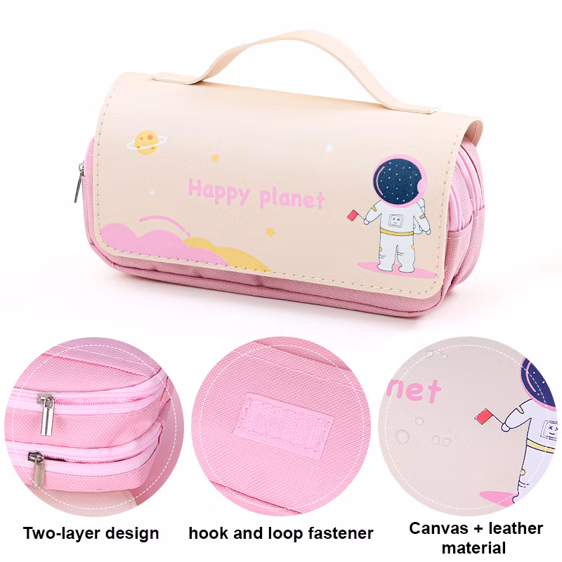 Wholesale Custom Korean Fashion Stationery Bag New Hot Astronaut Boy Portable Pencil Case Pouch Creative Flip Zipper Pen Bag