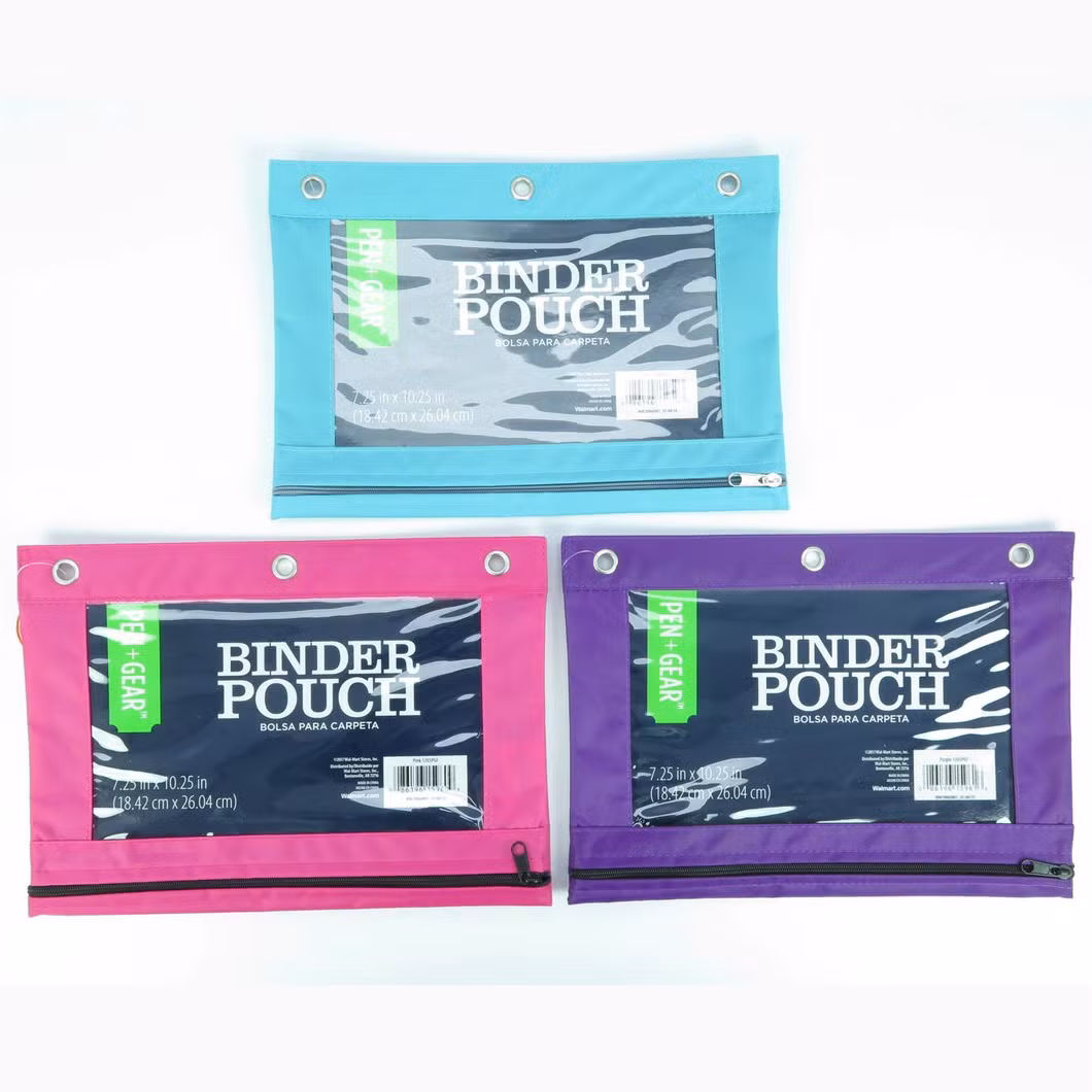 3 Ring Pencil Pouch, Clear Window, Classic Color Binder Pouch