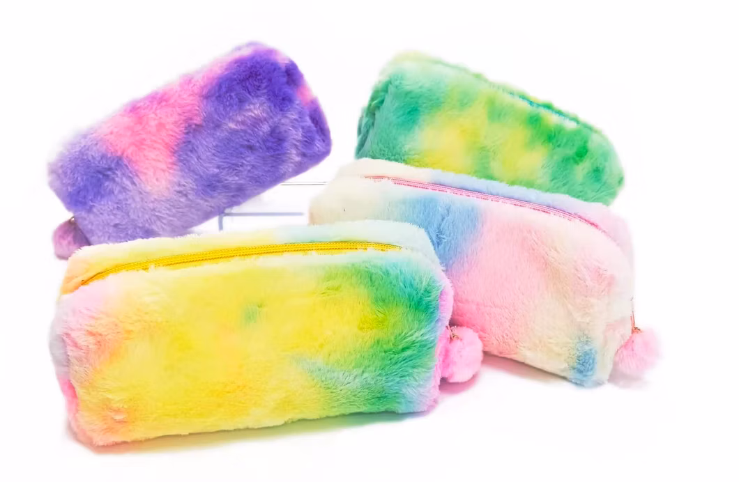 Vibrant Colorful Tie Dye Plush Pen Case for School Supplies
