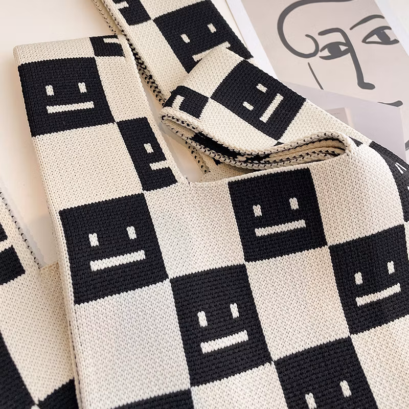 Sh2442 Crochet Storage Tote Bags Traveling Foldable Purse Cute Blank for Women Large Custom with Logo Hand Wholesale Handmade Checkerboard Knitted Bag