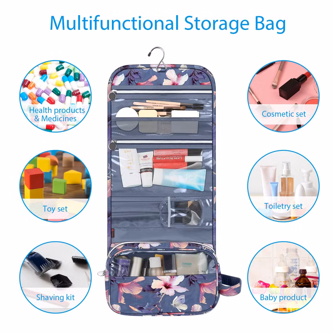 Portable Toiletry Cosmetic Travel Bag Large Water Resistant Hanging Makeup Organizer Storage Pouch Case for Women Girls