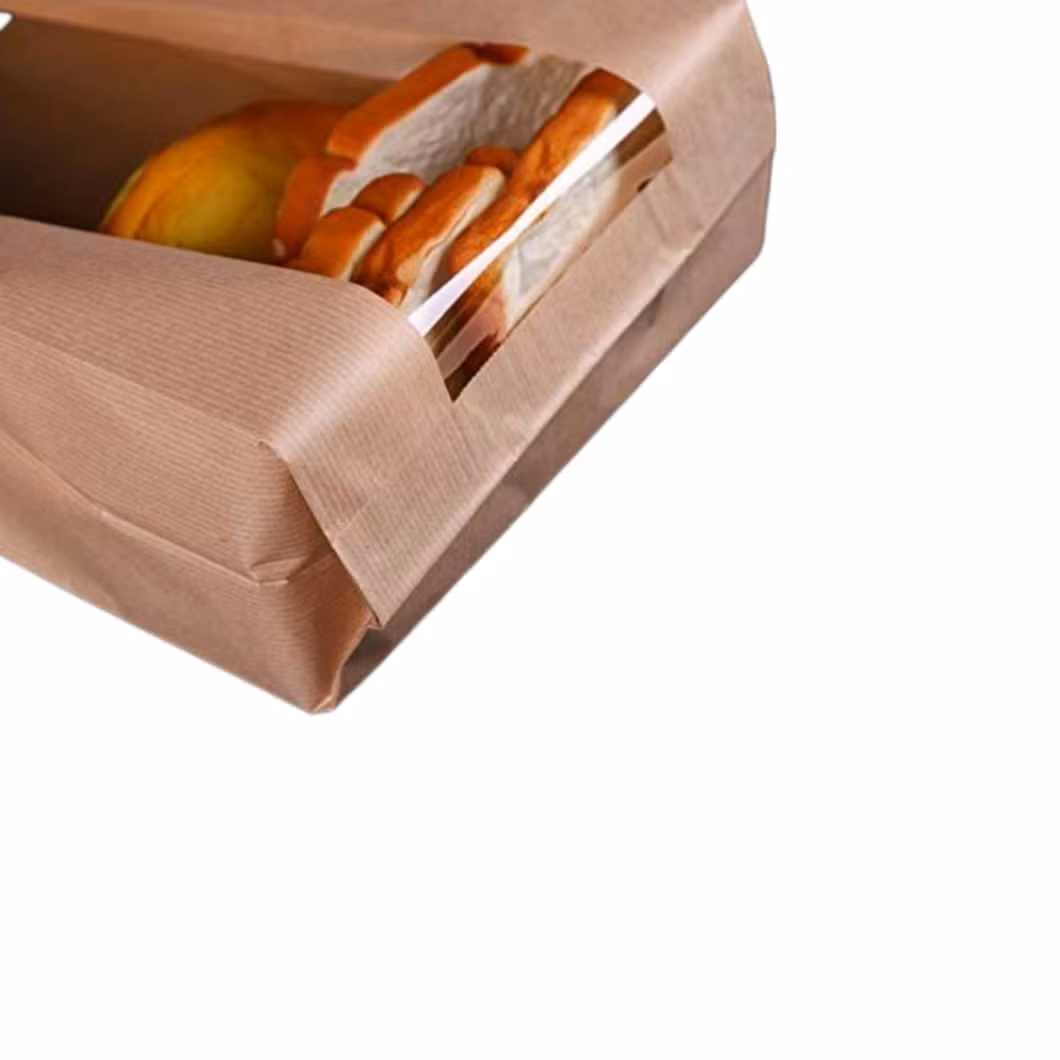 Paper Bread Loaf Kraft Food Packaging Storage Bakery Bag with Front Window