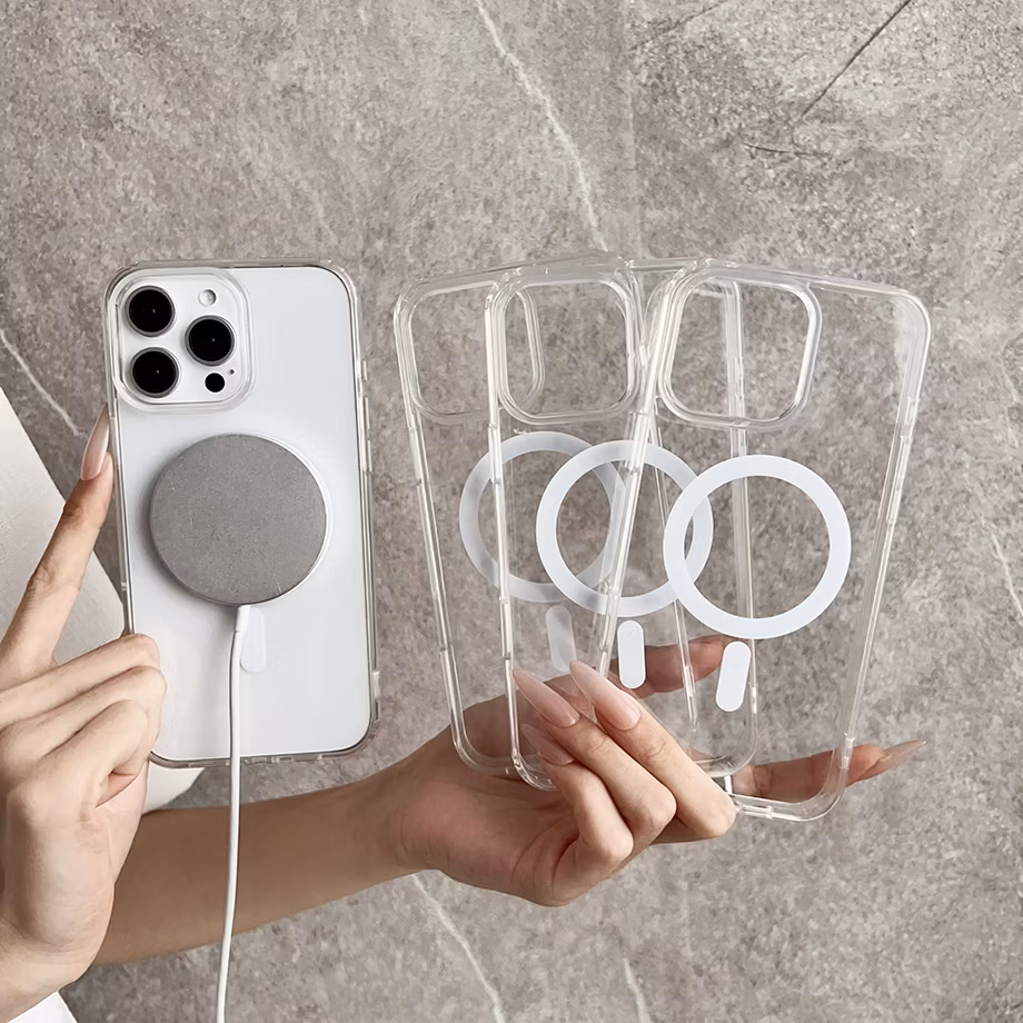 Support Magsafe Charging with Touch Button Transparent Magnetic Phone Case for iPhone 16 for iPhone 16 Plus