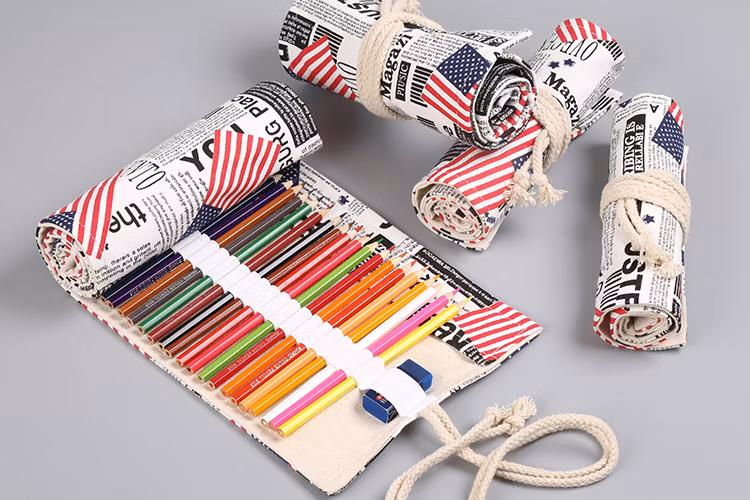 Canvas Pen Curtain 12/24/36/48/72 Hole Large Capacity Pencil Case for Boys and Girls Color Pencil Pencil Case