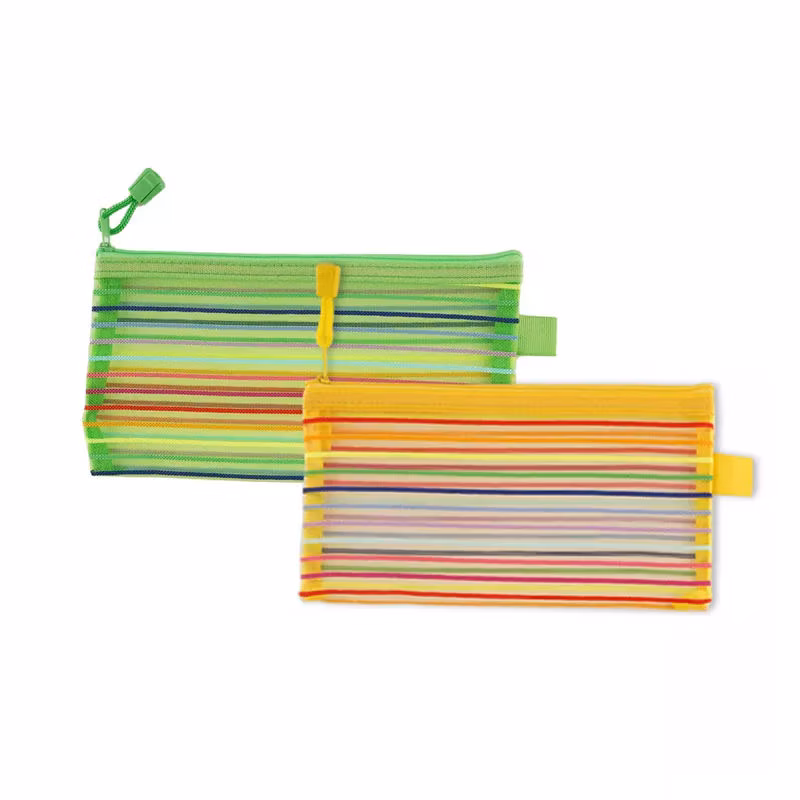 Rainbow Colors Mesh Plastic Fabric Pencil Bags with Zipper