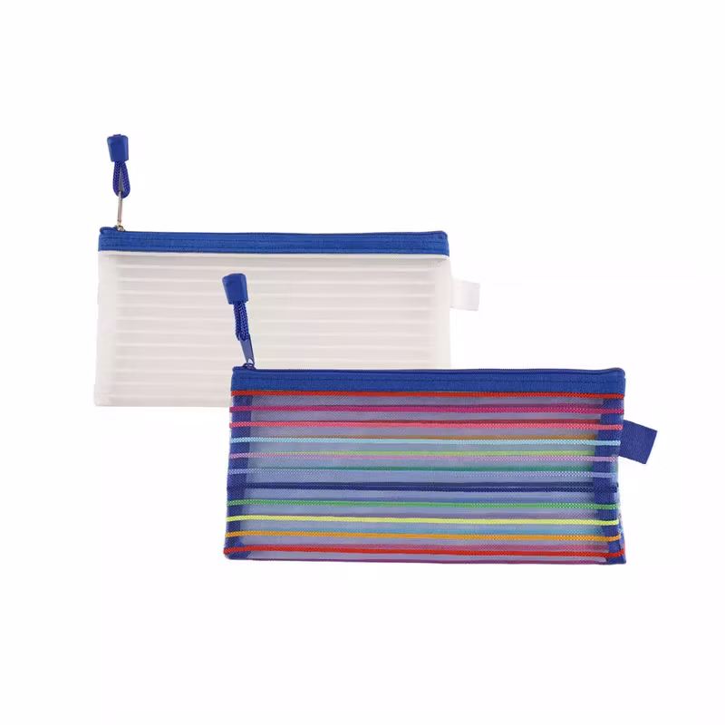 Rainbow Colors Mesh Plastic Fabric Pencil Bags with Zipper