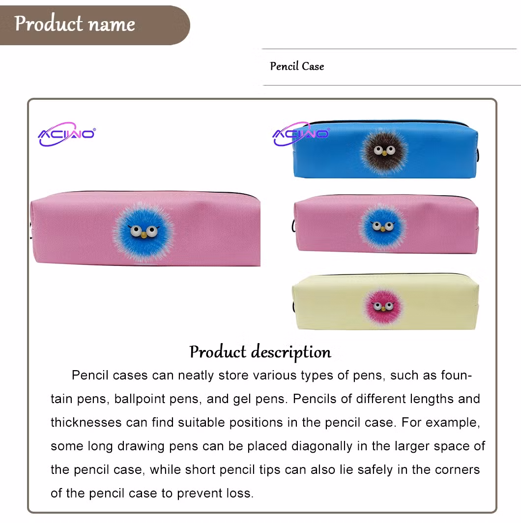 Student Cute Style Felt Ball Stationery Box Large Capacity Pencil Case Learning Supplies Stationery Pen Pouch (10083)