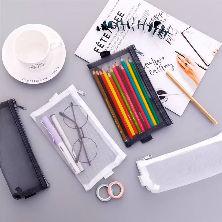 Creative Simple Transparent Mesh Pencil Bag Zipper Stationery Bag