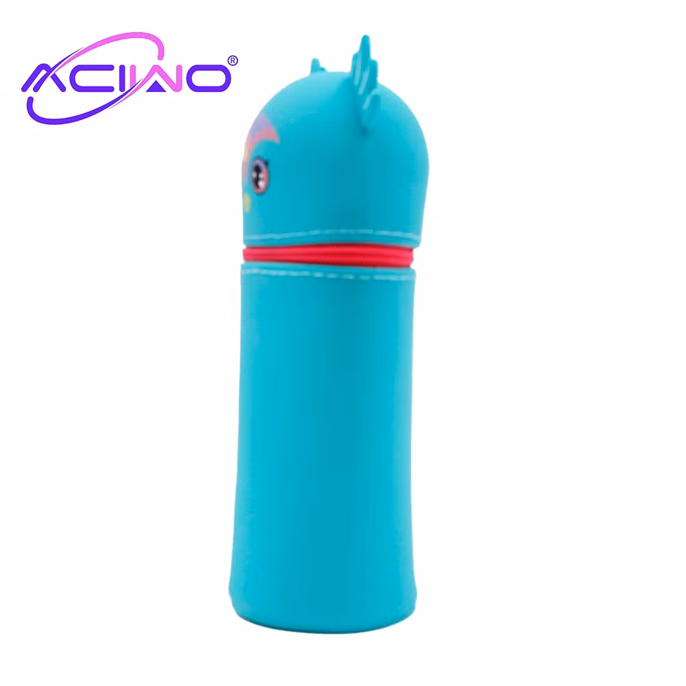 Cute Unicorn-Shaped Animal Silicone Large Capacity Expandable Student Pencil Case Zipper Style Pen Bag for Stationery Cosmetics Lipstick Storage (10252)