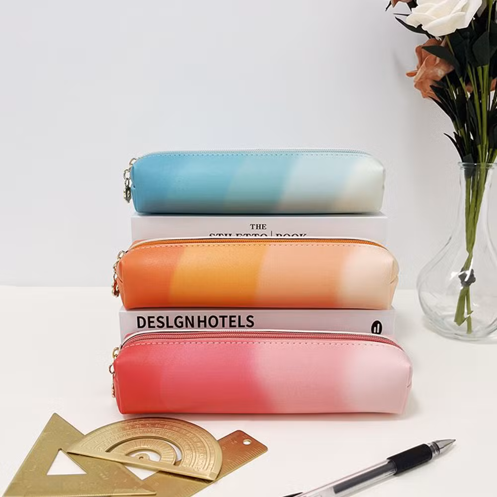 Factory PU Matching Color High Quality Fashion Classic Zipper Pencil Bag Pen Case