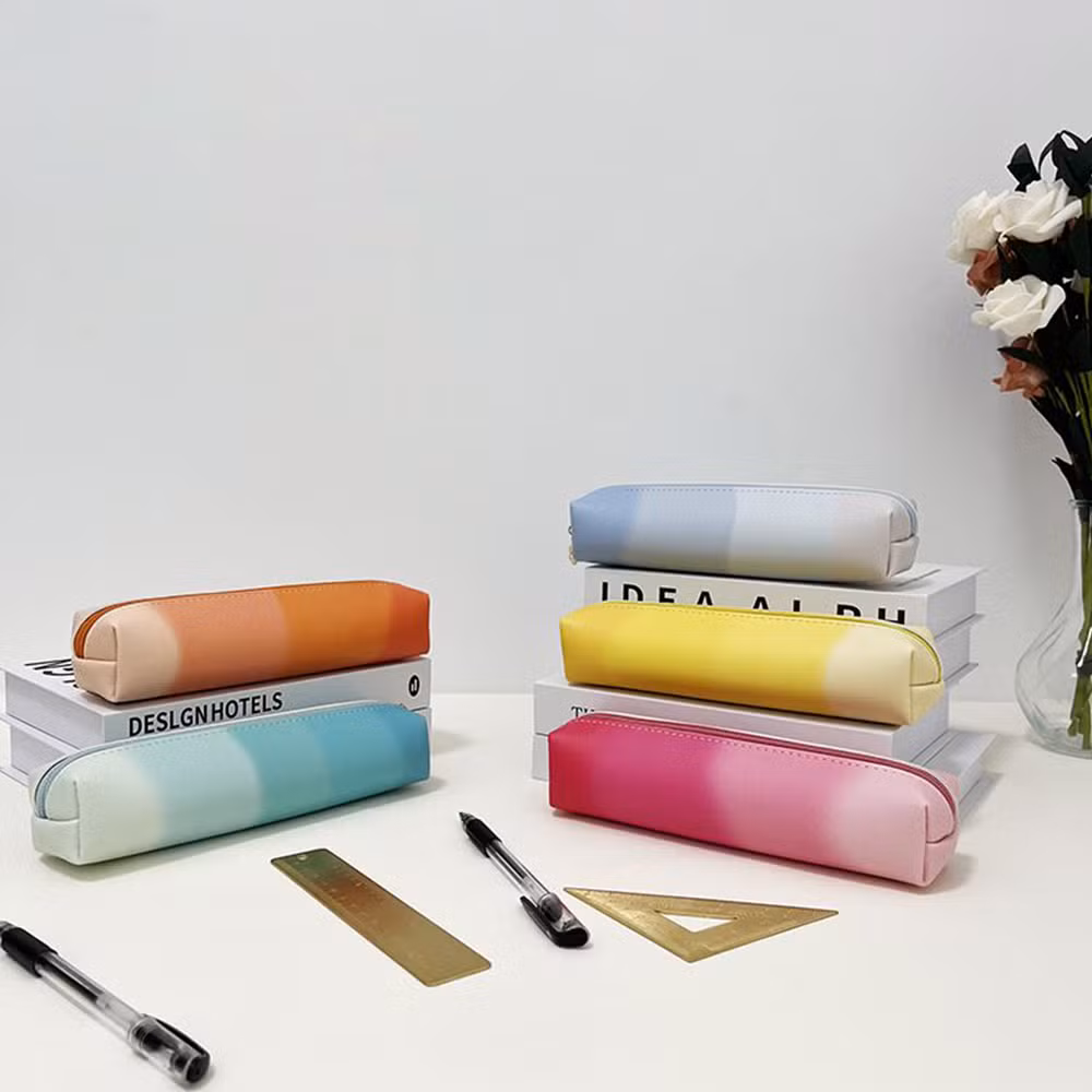 Factory PU Matching Color High Quality Fashion Classic Zipper Pencil Bag Pen Case