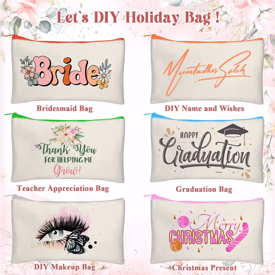Recycled Blank Craft Canvas Pencil Bags &amp; Cases Makeup Eco Custom Printed Logo Zipper Pouch