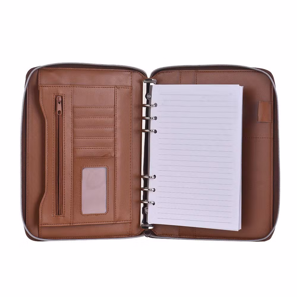 A5 Notepad Ring Binder Journal Customized Brown Notebook Wholesale Leather Portfolio Folder