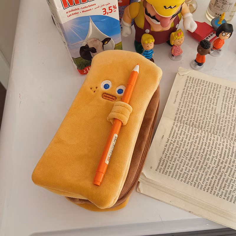 Funny Creative Toast Big Capacity Student Stationery Pencil Case for Girls