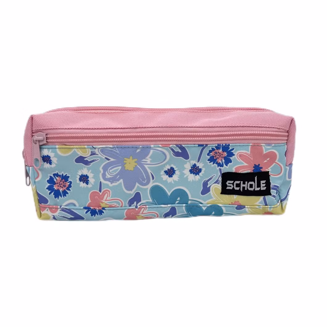 Pink Flower Pencil Case Suit Big Capacity for Office School Student