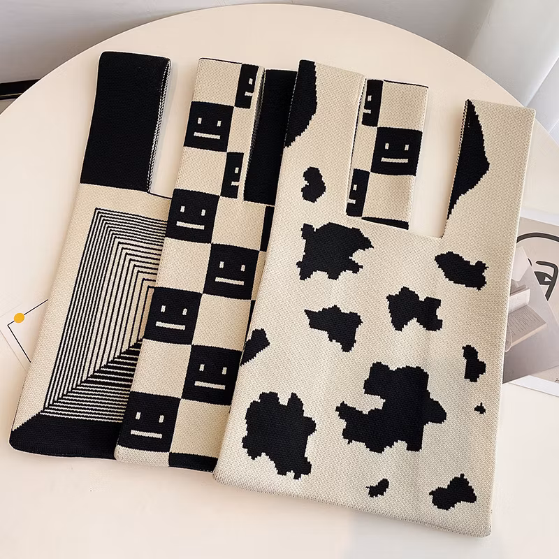 Sh2442 Crochet Storage Tote Bags Traveling Foldable Purse Cute Blank for Women Large Custom with Logo Hand Wholesale Handmade Checkerboard Knitted Bag