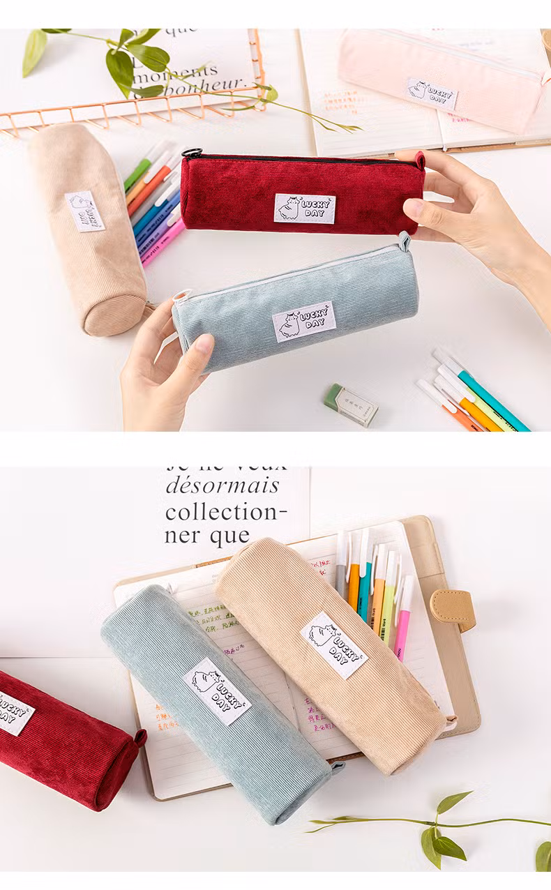 Literary Corduroy Pencil Case Ins Net Red Wind Creative Simple Pencil Case Student Storage Stationery Bag