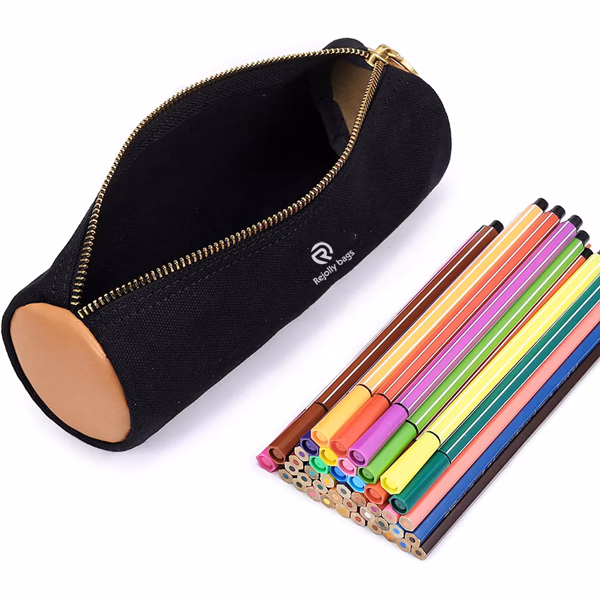 Canvas Simple Small Size Large Capacity Pencil Case Bag Pouch, Durable with Brass Zipper, Match Color Design Pen Bag