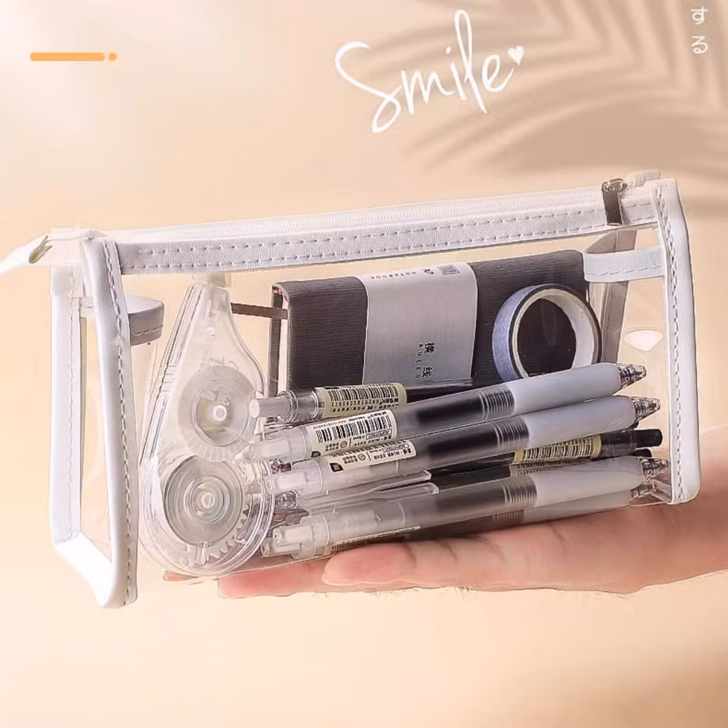 Transparent Pencil Case with Ins Japanese Style, Large-Capacity Stationery Box for Girls, Suitable for High School Female Students, High-Aesthetic Stationery Ba