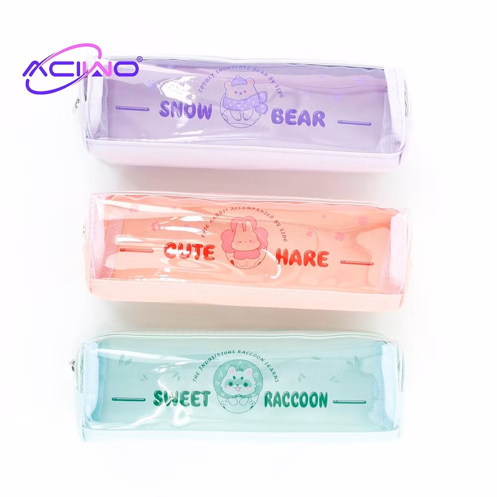 Transparent Pencil Case with Cute Little Animal, Large Capacity Student Pen Case with Zipper Storage Bag Writing Utensil Pouch Pencil Box Stationery (10093)