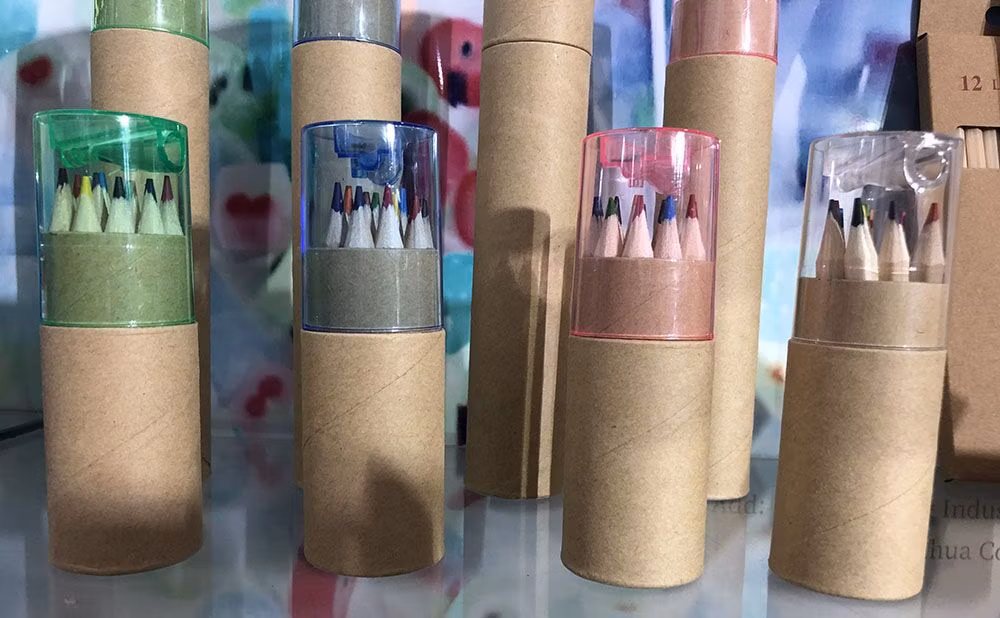3.5" Color Pencil in Paper Tube with Sharpener on Top with Customized Print for Stationery Promotional Gift Supply