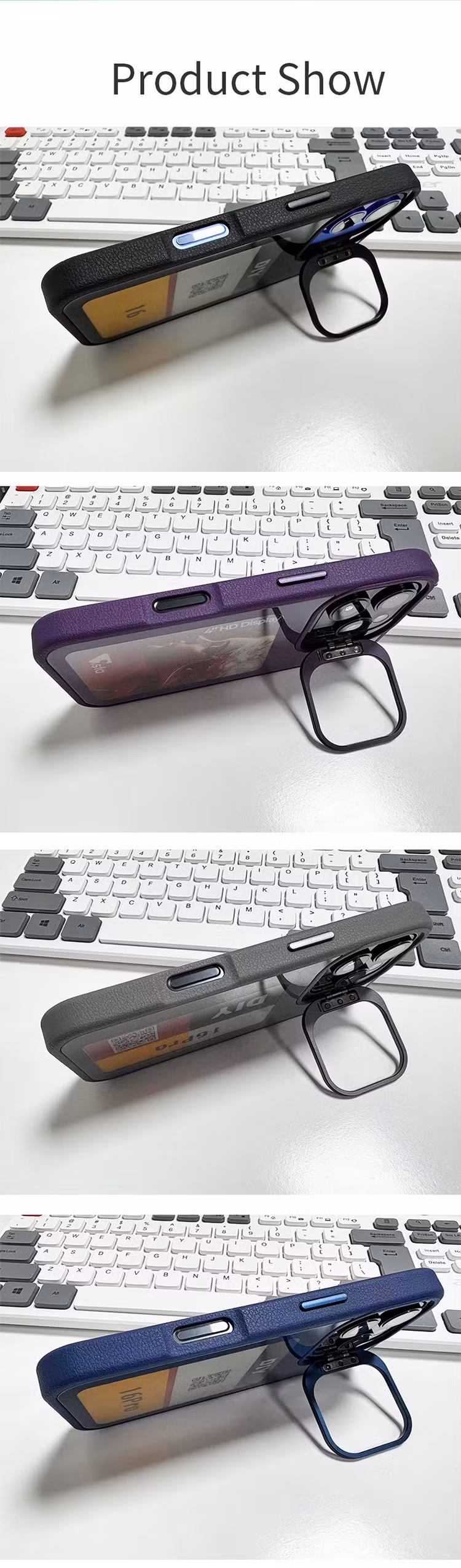 2025 New Upgrade E-Ink Screen DIY NFC Phone Case for iPhone 16/15/14/13 PRO Max Leather Lychee Grain Len Mount Luxury Phone Case