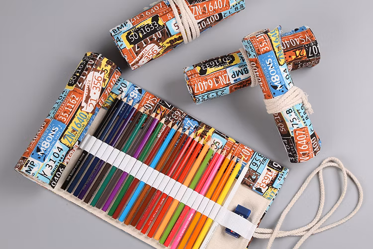 Canvas Pen Curtain 12/24/36/48/72 Hole Large Capacity Pencil Case for Boys and Girls Color Pencil Pencil Case