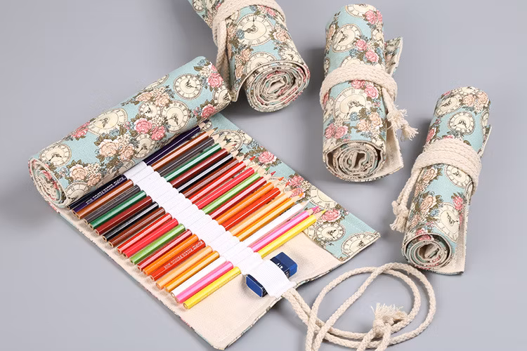 Canvas Pen Curtain 12/24/36/48/72 Hole Large Capacity Pencil Case for Boys and Girls Color Pencil Pencil Case