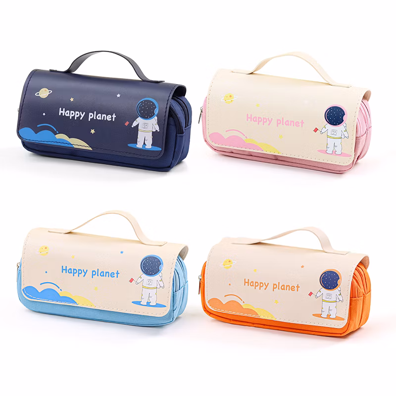 Wholesale Custom Korean Fashion Stationery Bag New Hot Astronaut Boy Portable Pencil Case Pouch Creative Flip Zipper Pen Bag
