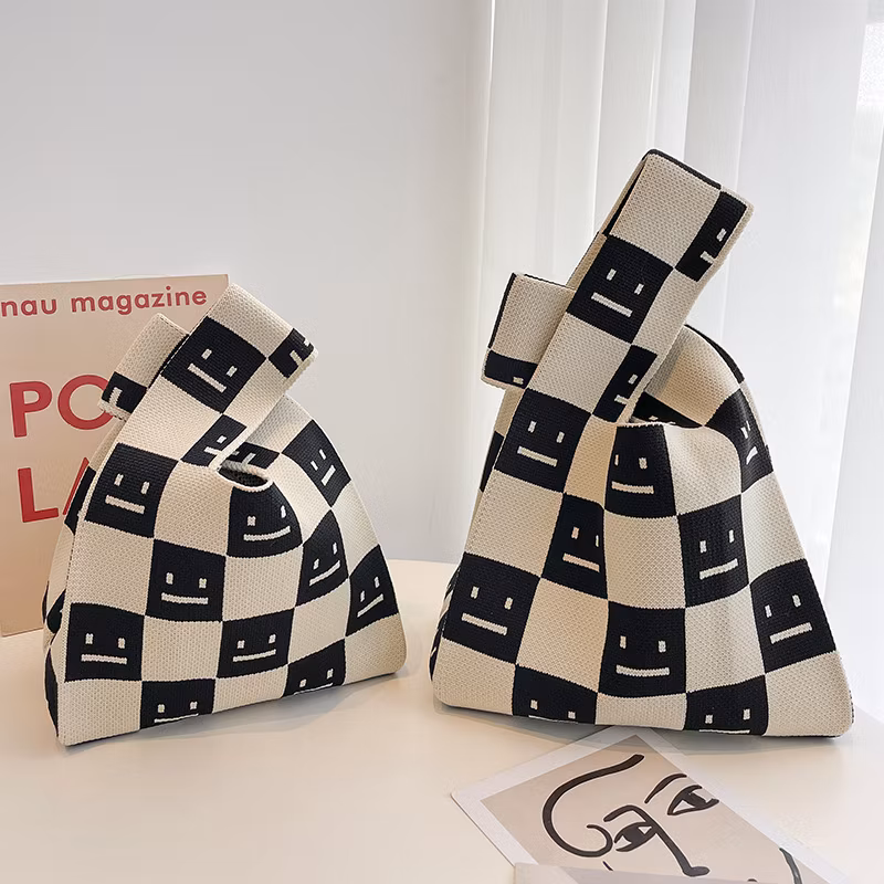 Sh2442 Crochet Storage Tote Bags Traveling Foldable Purse Cute Blank for Women Large Custom with Logo Hand Wholesale Handmade Checkerboard Knitted Bag