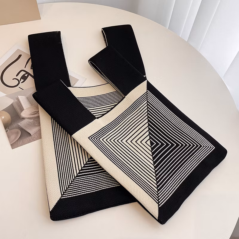 Sh2442 Crochet Storage Tote Bags Traveling Foldable Purse Cute Blank for Women Large Custom with Logo Hand Wholesale Handmade Checkerboard Knitted Bag