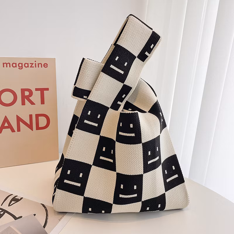 Sh2442 Crochet Storage Tote Bags Traveling Foldable Purse Cute Blank for Women Large Custom with Logo Hand Wholesale Handmade Checkerboard Knitted Bag