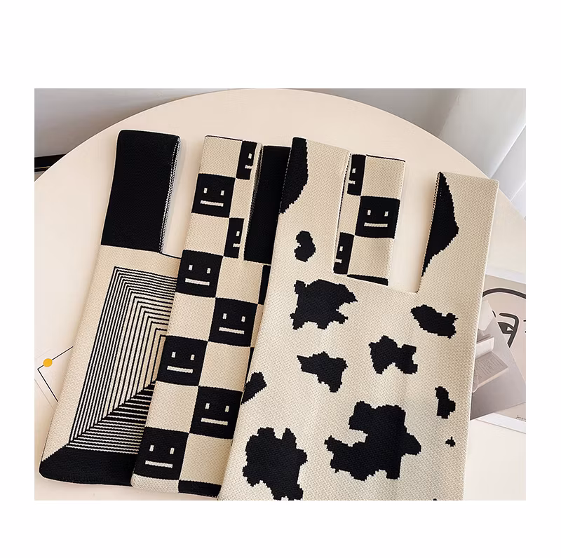 Sh2442 Crochet Storage Tote Bags Traveling Foldable Purse Cute Blank for Women Large Custom with Logo Hand Wholesale Handmade Checkerboard Knitted Bag