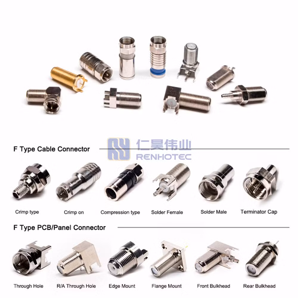 F Type RF Connectors Jack Female Right Angle Through Hole PCB Mount