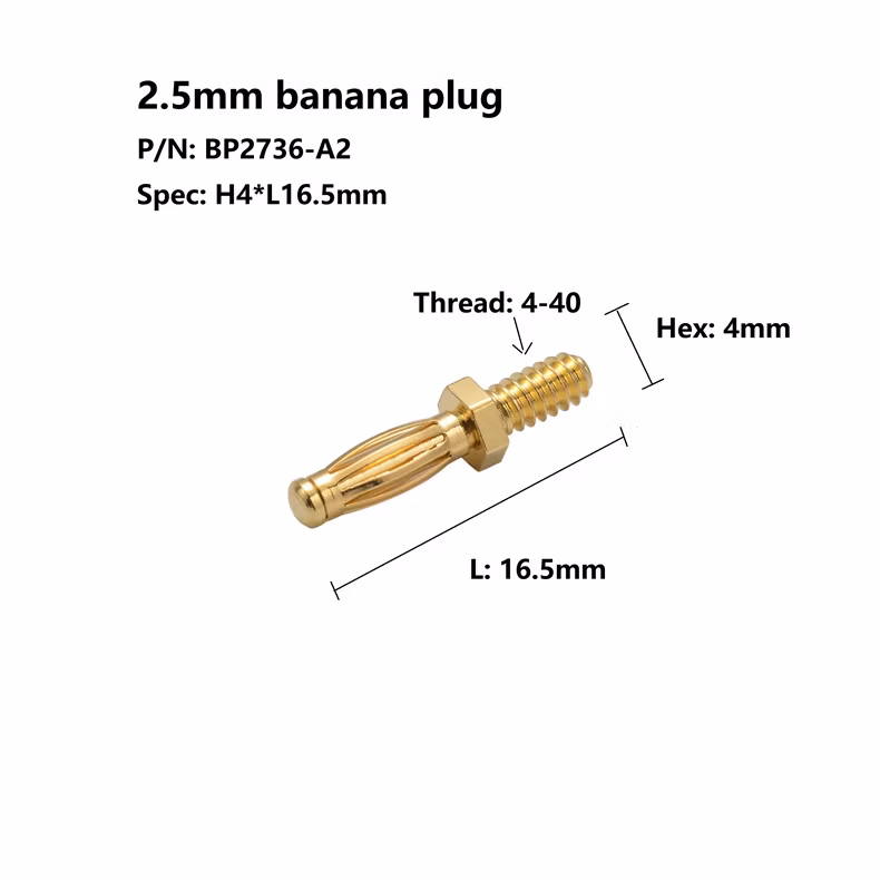 Gold Plating 4mm Banana Plug with Threaded M3 Stud for Rapid Mounting