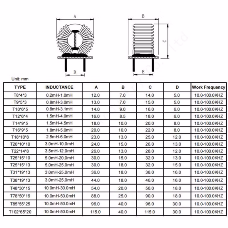 Factory Supply Low Resistance Through-Hole Horizontal and Vertical Variable 0.1uh 22uh 100uh 200uh 470uh 1mh 2mh 10mh 20mh 100mh 3A Toroidal Power Inductor