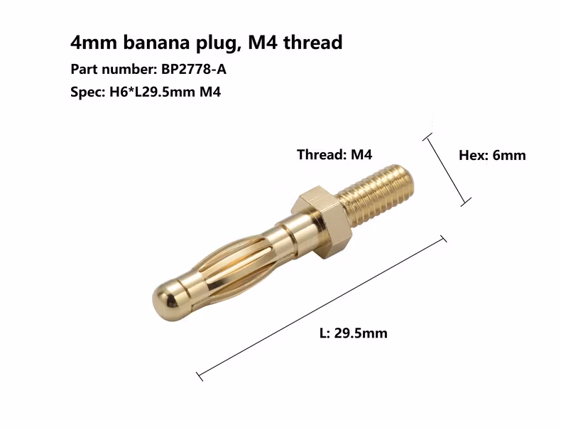 Gold Plating 4mm Banana Plug with Threaded M3 Stud for Rapid Mounting