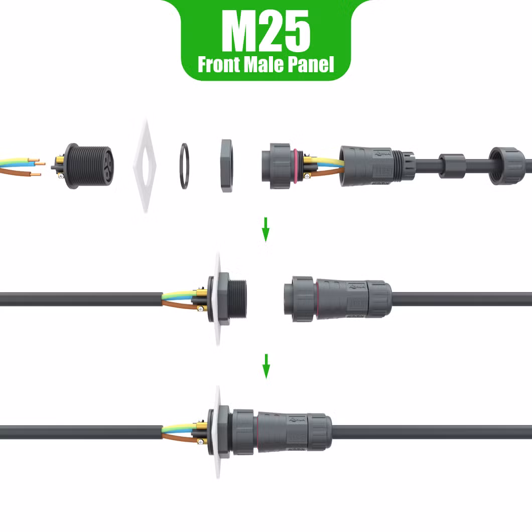 4pole Male PCB Panel Plug M25 Rear Mounting Screw Lock Wire Type IP67 Waterproof Connector