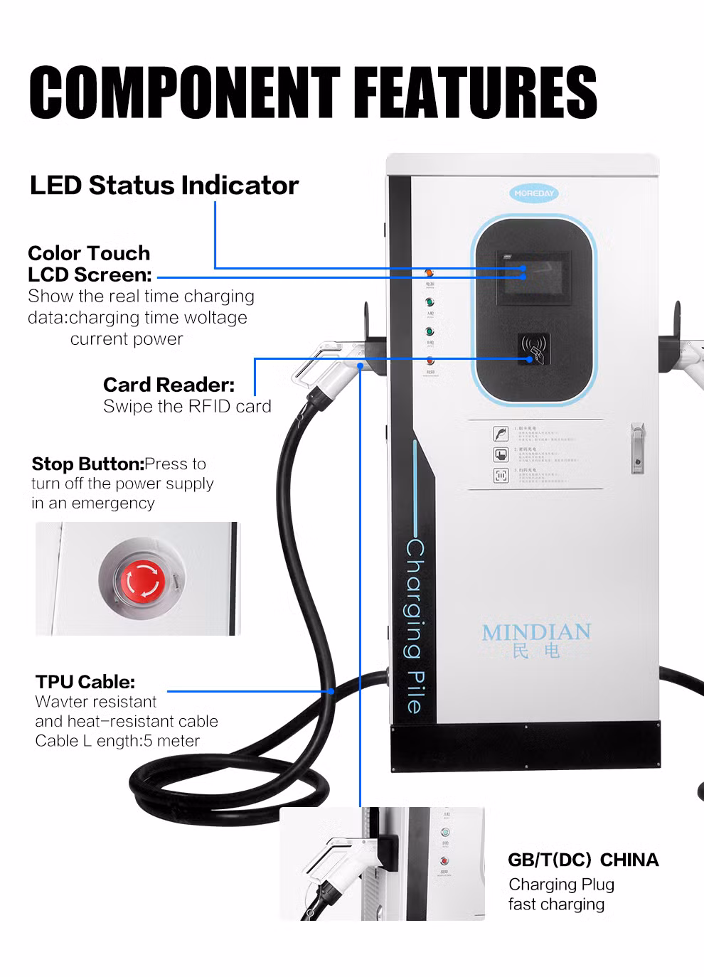 EV Car 380V CCS Chademo Gbt EV DC Movable Charging Pile Portable CCS2 Fast DC Car Certificate Fast EV Charger 30kw