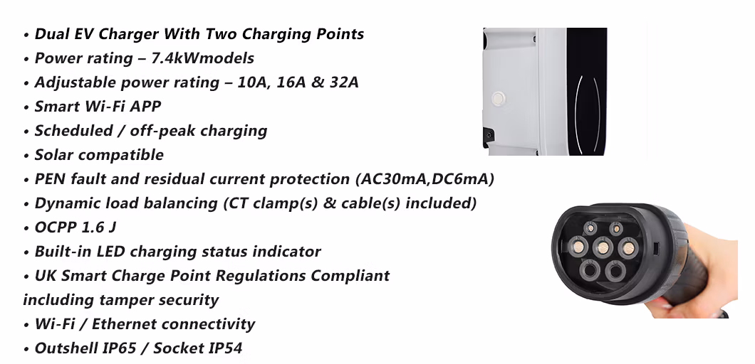 Wall Mounted EV Charger AC 7kw 32A EV Charger Smart Electric Vehicle Charging Station