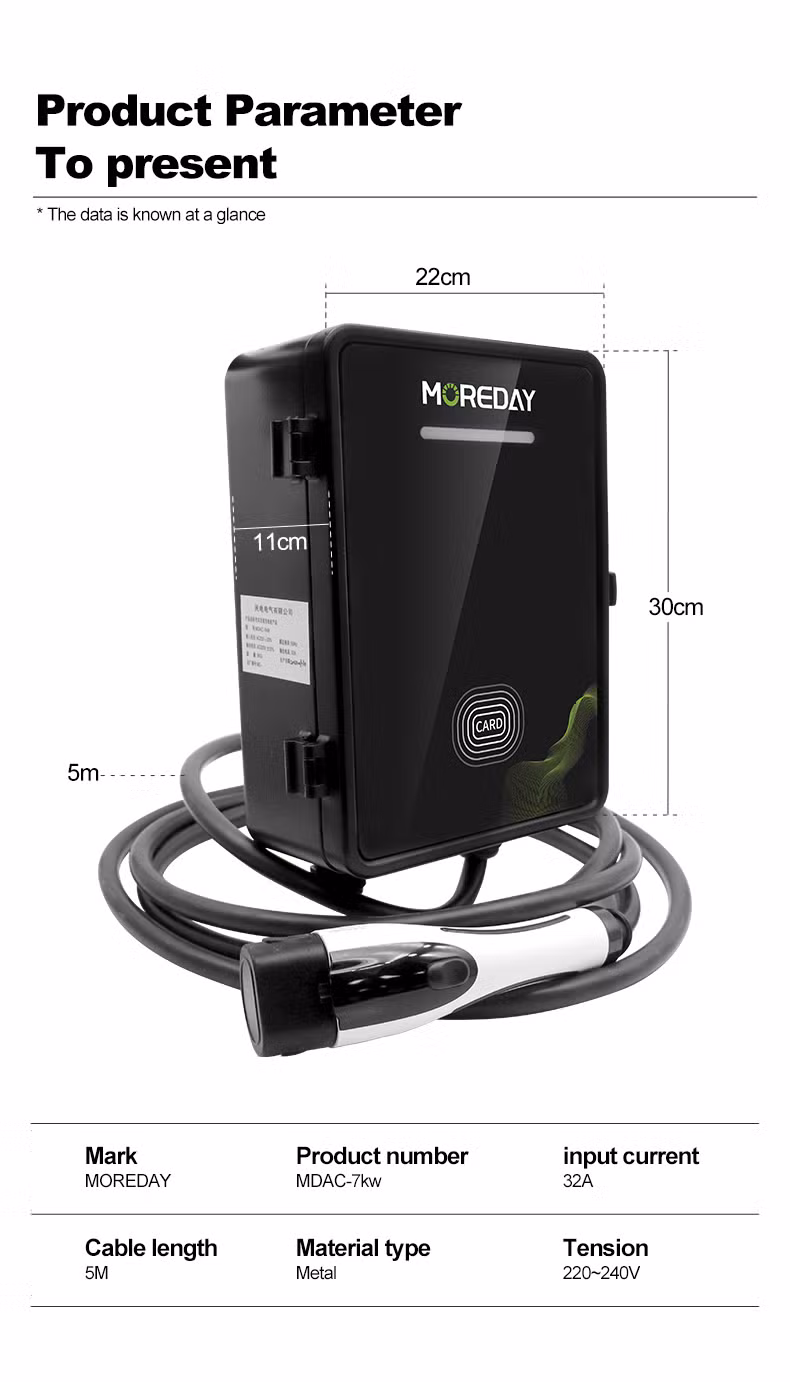 Moreday Wallbox Electric Car Charge Cable EV Charging Station 7kw 11kw 22kw EV Charger Auto Key Outdoor Button Card
