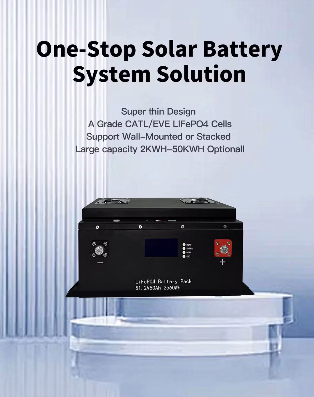 Household Solar Energy System Lithium Cell 51.2V 50ah Storage Battery Pack LiFePO4 Battery